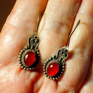 VTG STERLING SILVER CORNELIAN BOHO EARRINGS PIERCED